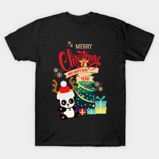 Cute Happy Panda Receives Many Christmas Gifts T-Shirt